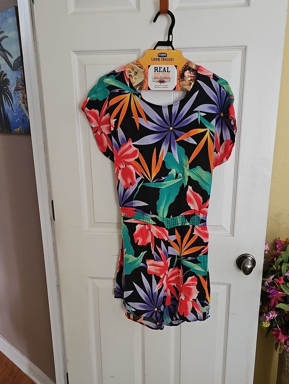 Tropical Floral Romper in Black with Multicolor Print